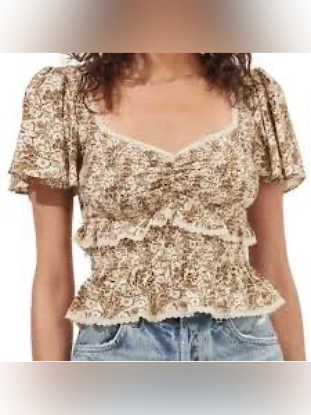 Astr the label Beige Floral Ruffle Peplum Blouse